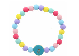 Jane Marie Kids Turquoise Stamped Beaded Multicolored Initial Bracelet "J"