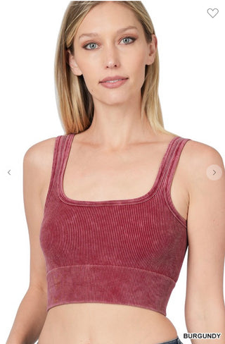 Zenana Ribbed Square Neck Cropped Tank Burgundy
