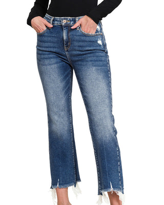 Zenana Dark Wash Kick Crop Flare Denim Pants 1646DD