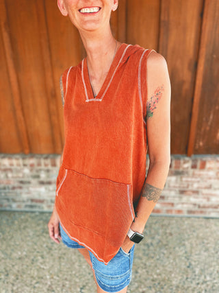Sew in Love Sleeveless Hoodie Brick Red