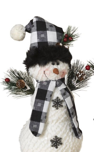 Holiday Plush Snowman, Black & White Check