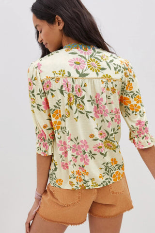 Lovesoft Multicolor Crochet V-Neck Half Sleeve Boho Floral Top