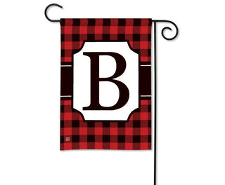 Red & Black Check Monogram Garden Flag