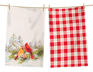 Cardinals & Red Plaid Tea Towels