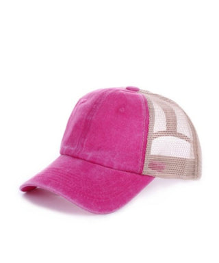 Zenana Vintage Wash Adjustable Mesh Cap Hot Pink/Tan