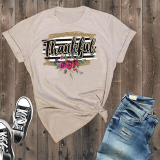 Rebel Rose Thankful Stripes T-Shirt Creme