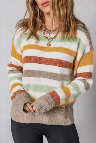 Little Daisy Closet Stripe Crewneck Drop Shoulder Sweater Multi