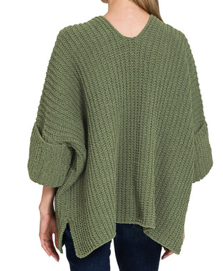 Zenana Oversized Open Cardigan Sweater Light Olive