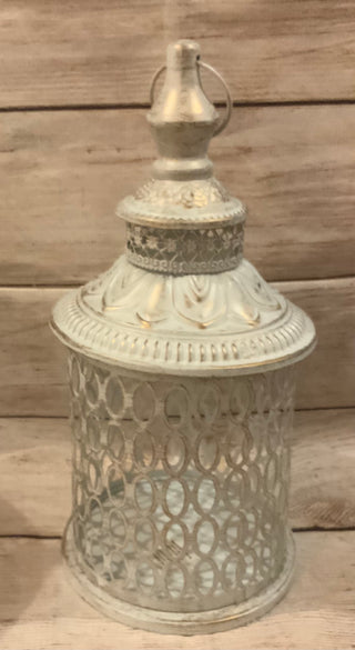 White Brushed Metal Lantern Small