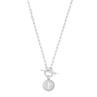 Splendid Iris Cross Paperclip Toggle Necklace Silver