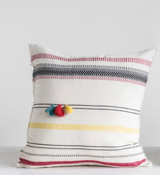 Hand Woven Striped Pillow w/Tassels
