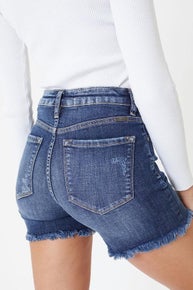 Kancan High-Rise Dark Wash Fray Hem Shorts 8607D