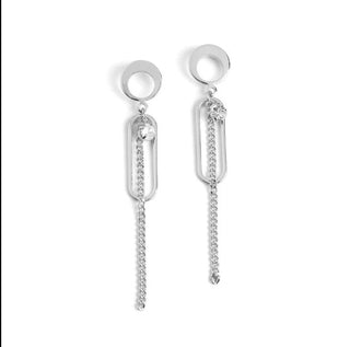 Whispers Oval Frame Chain Dangle Earrings Silver WN004636