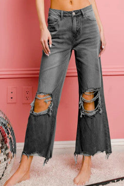 Bibi Distressed Vintage Wide Leg Pants Black Charcoal