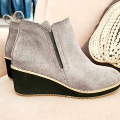 Corkys Tomb Wedge Booties Grey Suede