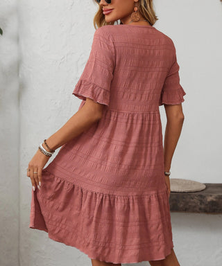 Lovesoft Ruffle Sleeve A Line Tiered Mini Dress Rose