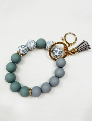 Love and Repeat Beaded Keychain Wristlet Key Ring Grey