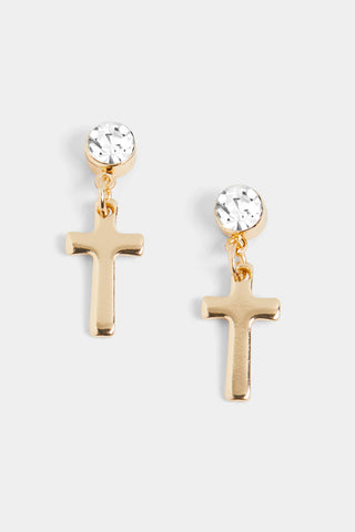 Whispers Clear Stone Cross Dangle Earrings Gold WN004780