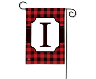 Red & Black Check Monogram Garden Flag