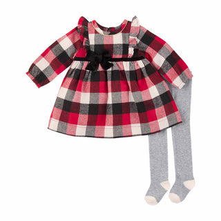 Mudpie Buffalo Check Dress & Tights 6-9M