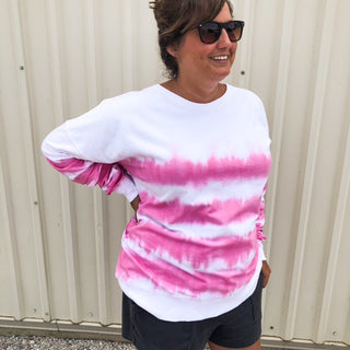 Sew in love White Crew with Pink Stripes