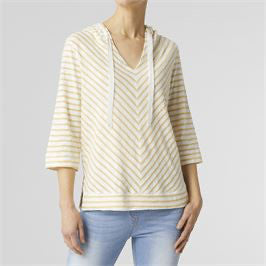 Coco+Carmen Paulie Striped Hooded V-Neck Top Mustard