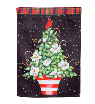 Red Chinoiserie Topiary Garden Suede Flag