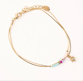 Elsie & Zoey Gold Sun Charm Multi Color Anklet