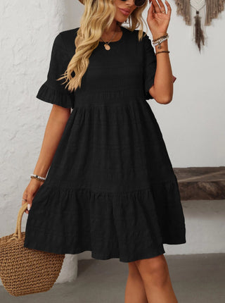 Lovesoft Ruffle Sleeve A Line Tiered Mini Dress Black