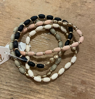 Four Row Wood Bead Bracelet