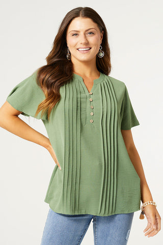 Coco+Carmen Savanna Button Down Top Sage Green