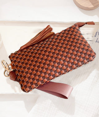 Zenana Woven Wristlet Clutch Brown Checkered