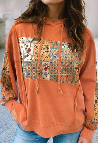 Little Daisy Closet Mix Floral Patchwork Hoodie Flamingo