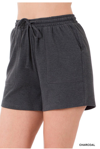 Zenana Cotton Drawstring Waist Shorts Charcoal