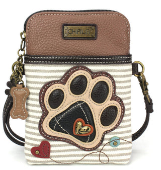 Chala 827 Cellphone Crossbody Ivory Paw Print Gray Stripe