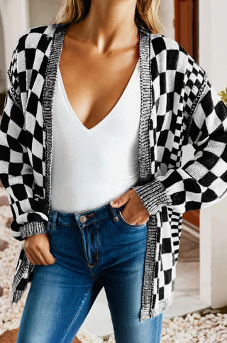 Little Daisy Closet Checkered Open Front Cardigan Black