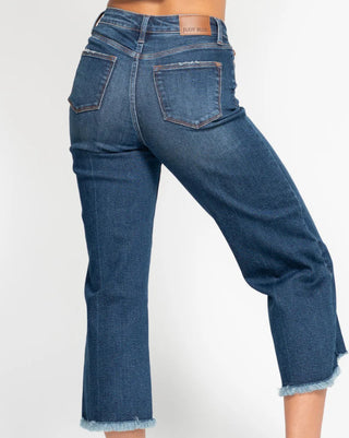 Judy Blue HW Button Fly Destroy Hem Crop Wide 88887
