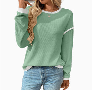 Lovesoft Colorblock Crewneck Long Sleeve Pullover Green