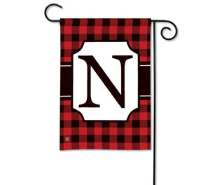 Red & Black Check Monogram Garden Flag