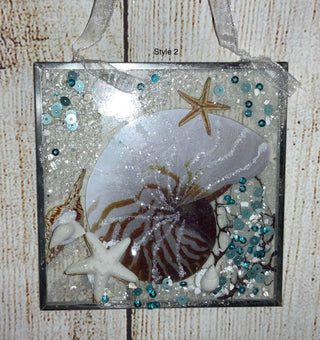 Square Glass Seashell Ornament