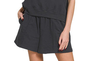 Zenana French Terry Elastic Waist Shorts Black 5335