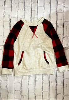 12PM Long Sleeve Toddler Top with Pockets Buffalo Plaid Gray