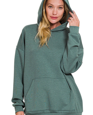 Zenana Scuba Hoodie with Kangaroo Pocket Ash Jade