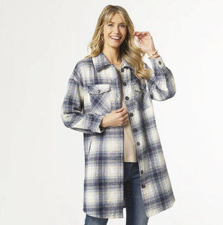 Coco & Carmen Tamara Long Plaid Shacket with Pockets