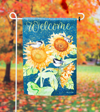 Sunflowers & Birdies Suede Garden Flag