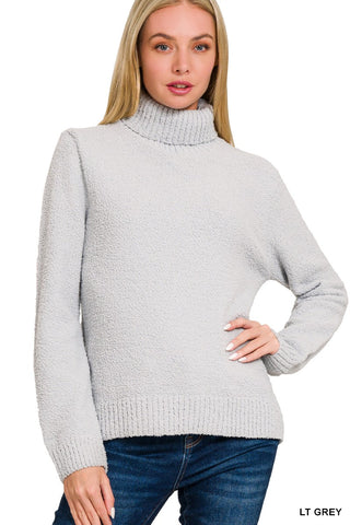 Zenana Turtle-Neck Long Sleeve Sweater Lt Grey