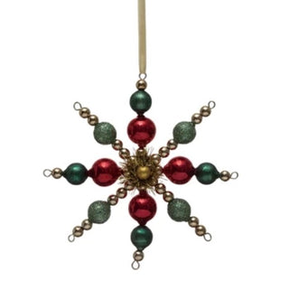 Glass Bead Snowflake Ornament w/Tinsel & Glitter