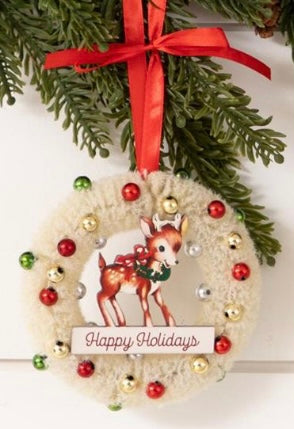 Audrey’s Vintage Bottle Brush Wreath Ornament Reindeer