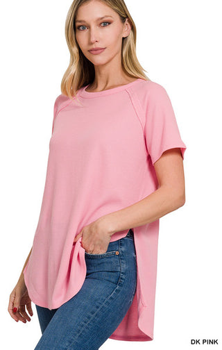Zenana Melage Baby Waffle Short Sleeve Top Dark Pink