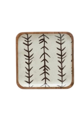 Enameled Acacia Wood Tray